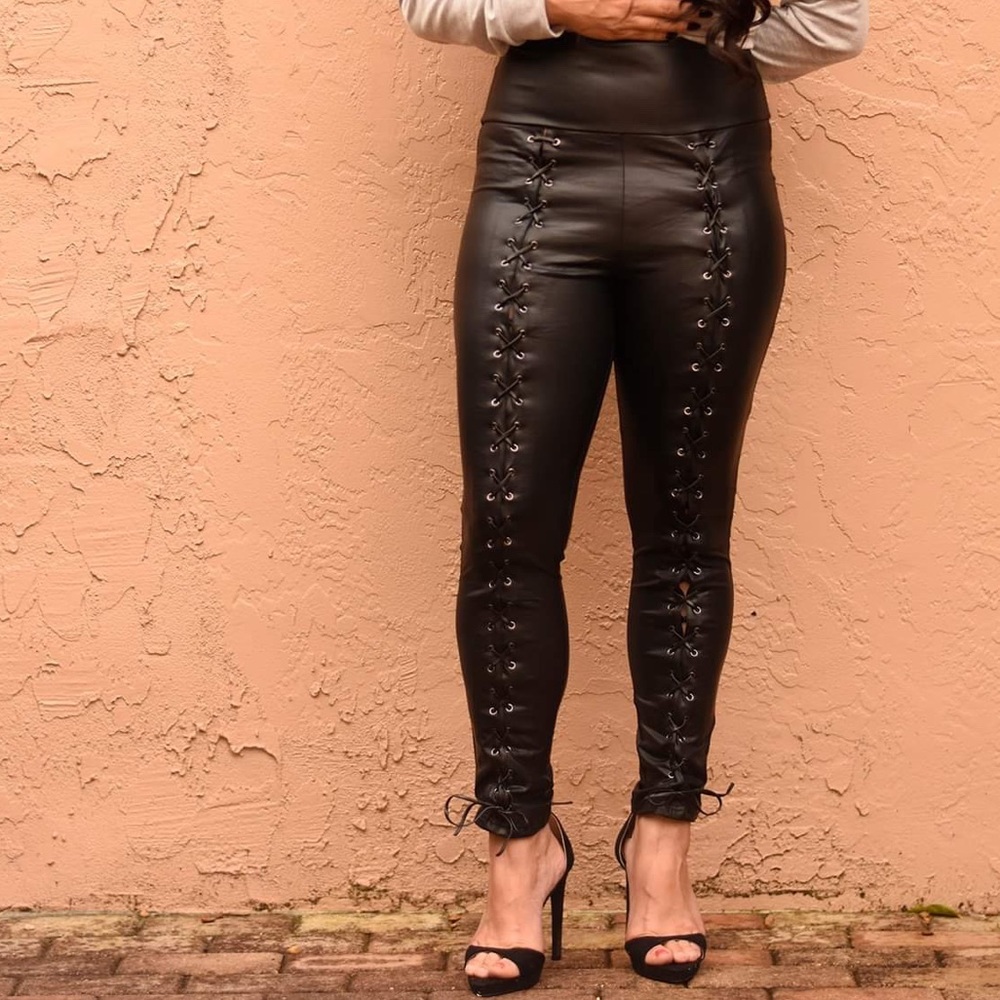 Lace Up Faux Leather Leggings - Picture 2 of 6